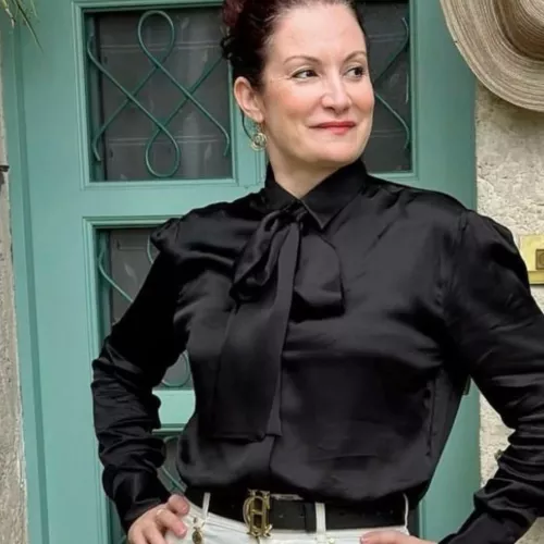 Black Satin Bow Blouse