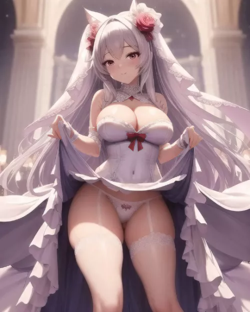 Bride showing off her herself at the altar (AiPornGirl)