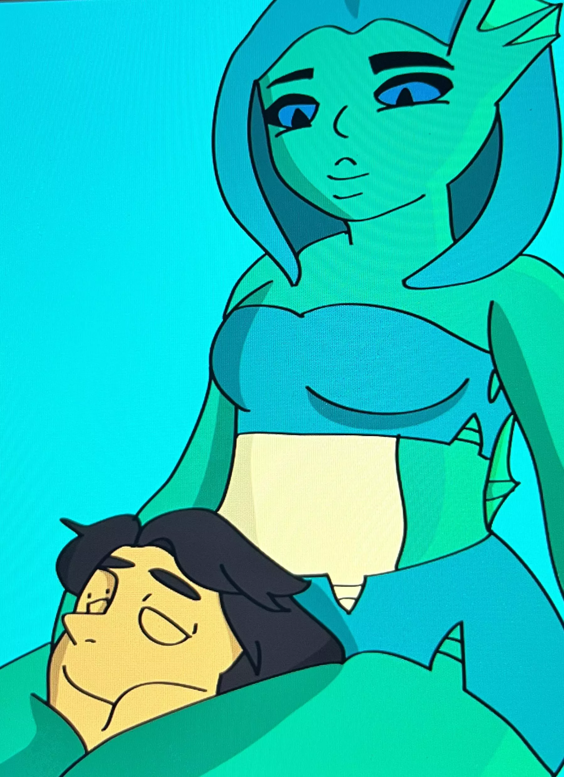 Dan snug between Neo’s thick fishy thighs.