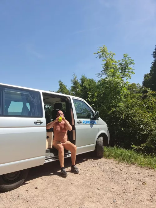 Drink something again before going on the nude hike