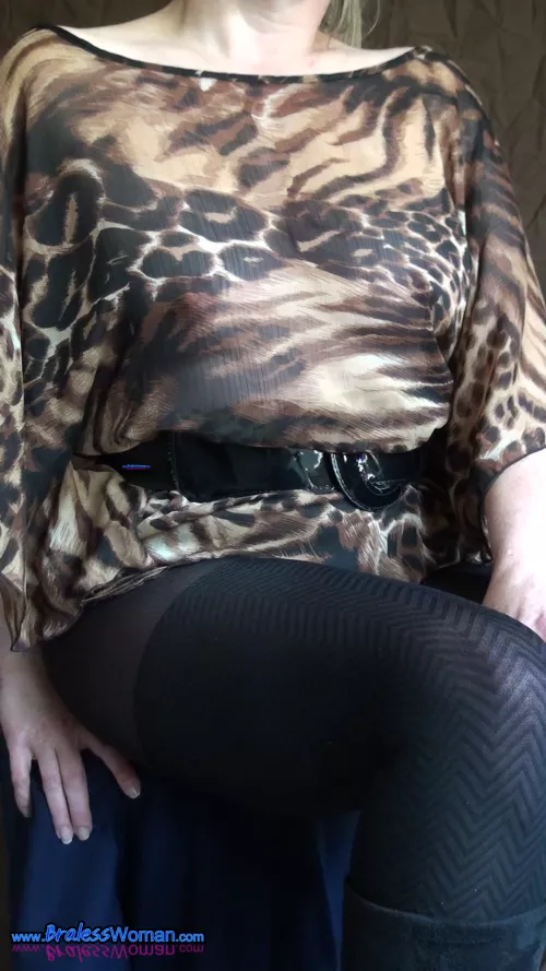 Look Closely! Braless in my sheer blouse. 