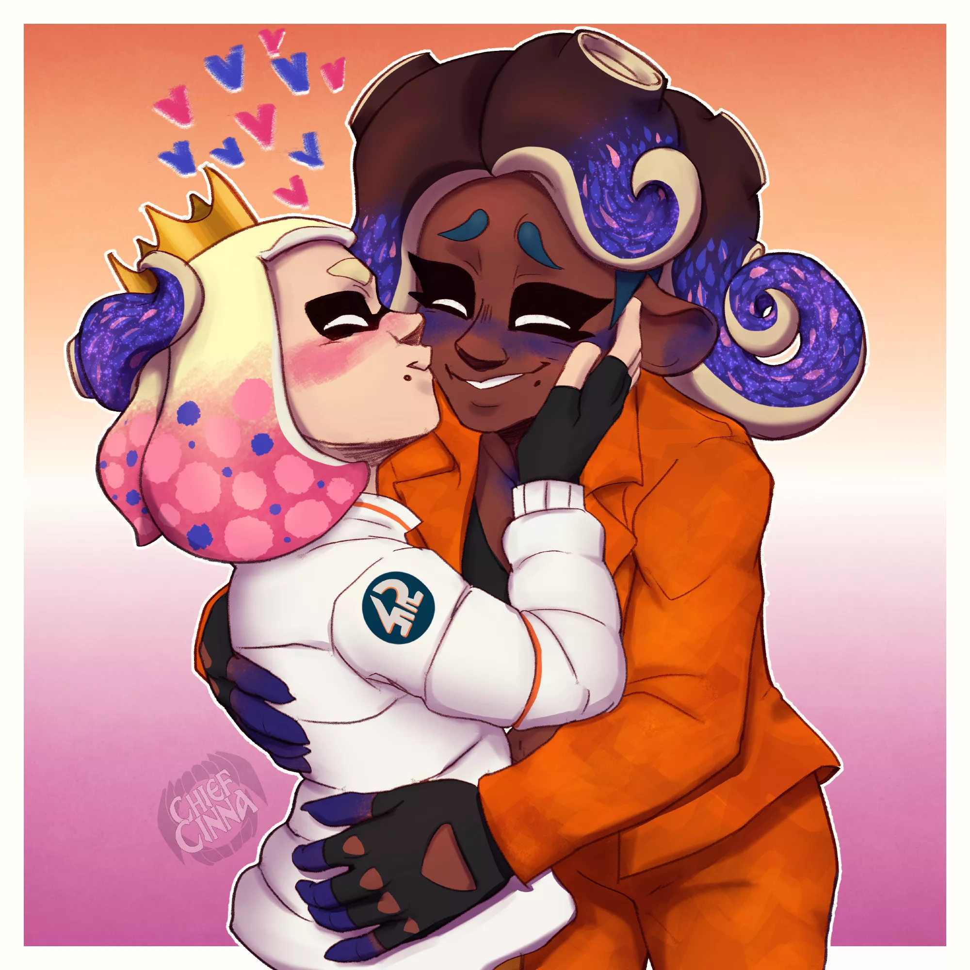 Pearl & Marina cheek kiss (ButchCinna/ChiefCinna) [Splatoon]