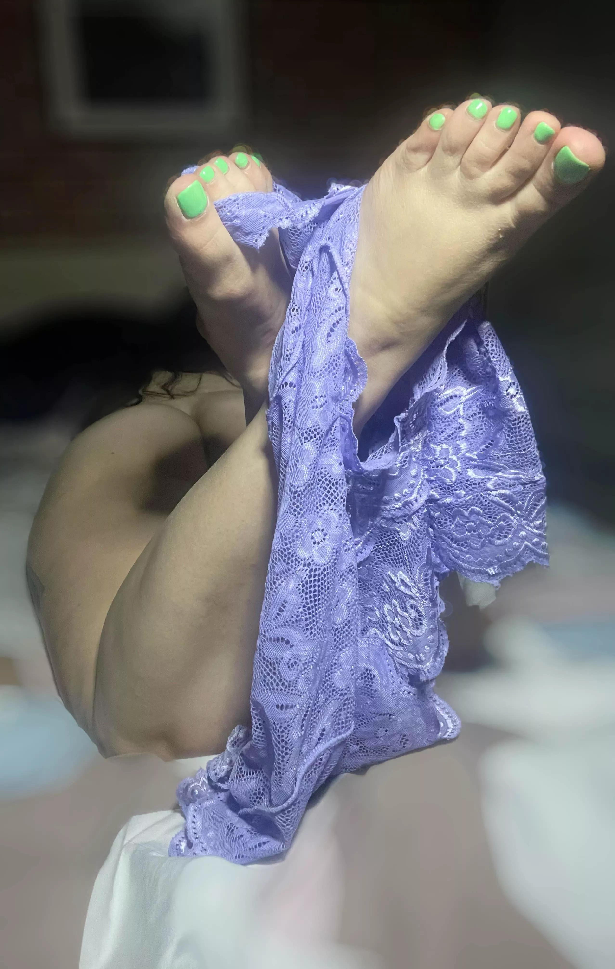 Sub-funded lingerie hanging off sub-funded pedicured toes. I really do live a certain kind of existence.  Sub-funded lingerie hanging off sub-funded pedicured toes. I really do live a certain kind of existence.