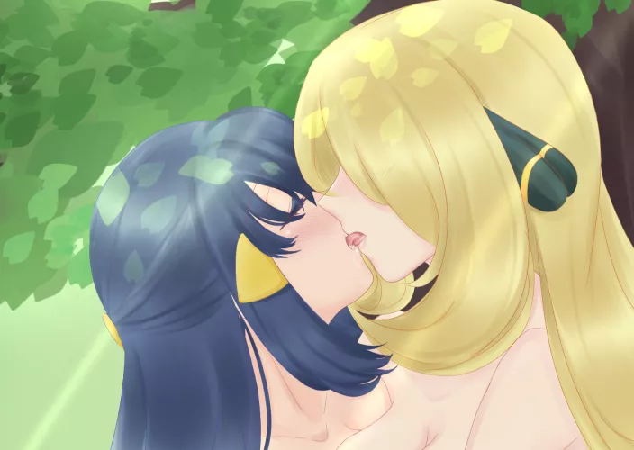 Cynthia x grow up Dawn - Deep kiss in forest [Pokemon][OC]