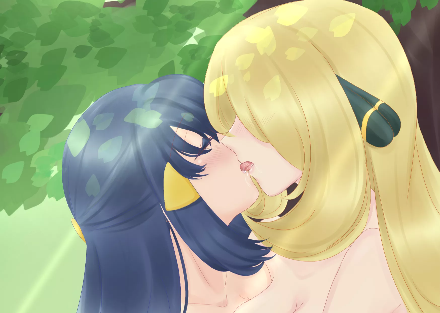 Cynthia x grow up Dawn - Deep kiss in forest [Pokemon][OC]