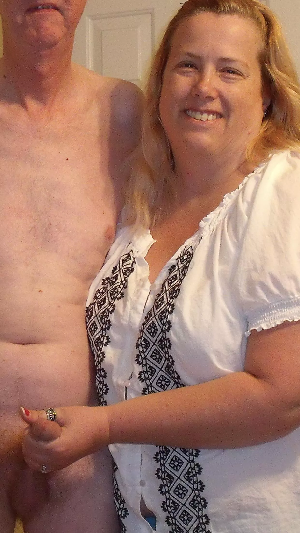 My wife’s friend Rachel was taking our picture and said make him cum! So she laughed and did!