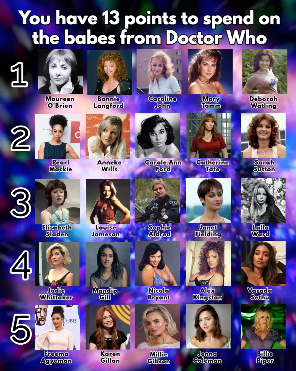 November 23rd is Doctor Who day. Have 13 points to spend on any of the women from the history of the show