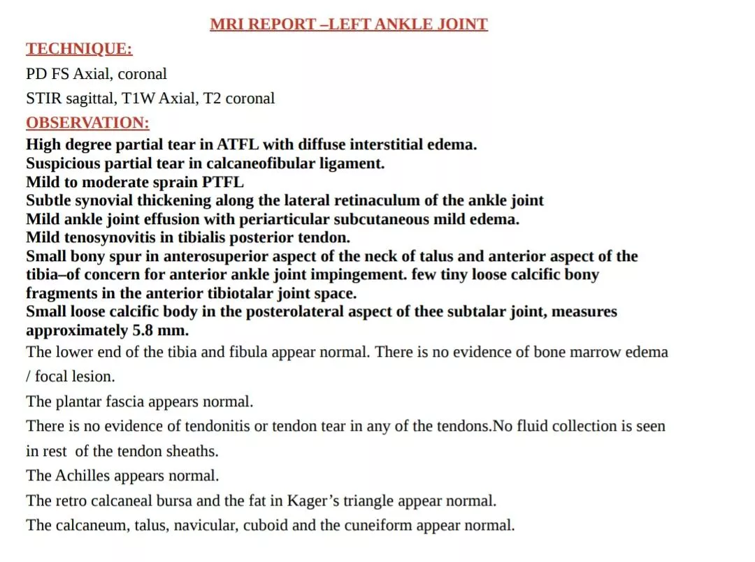 Ankle MRI Result Conclusion???