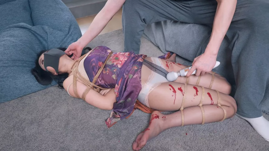 Chinese milf hogtied and has multiple orgasms all day