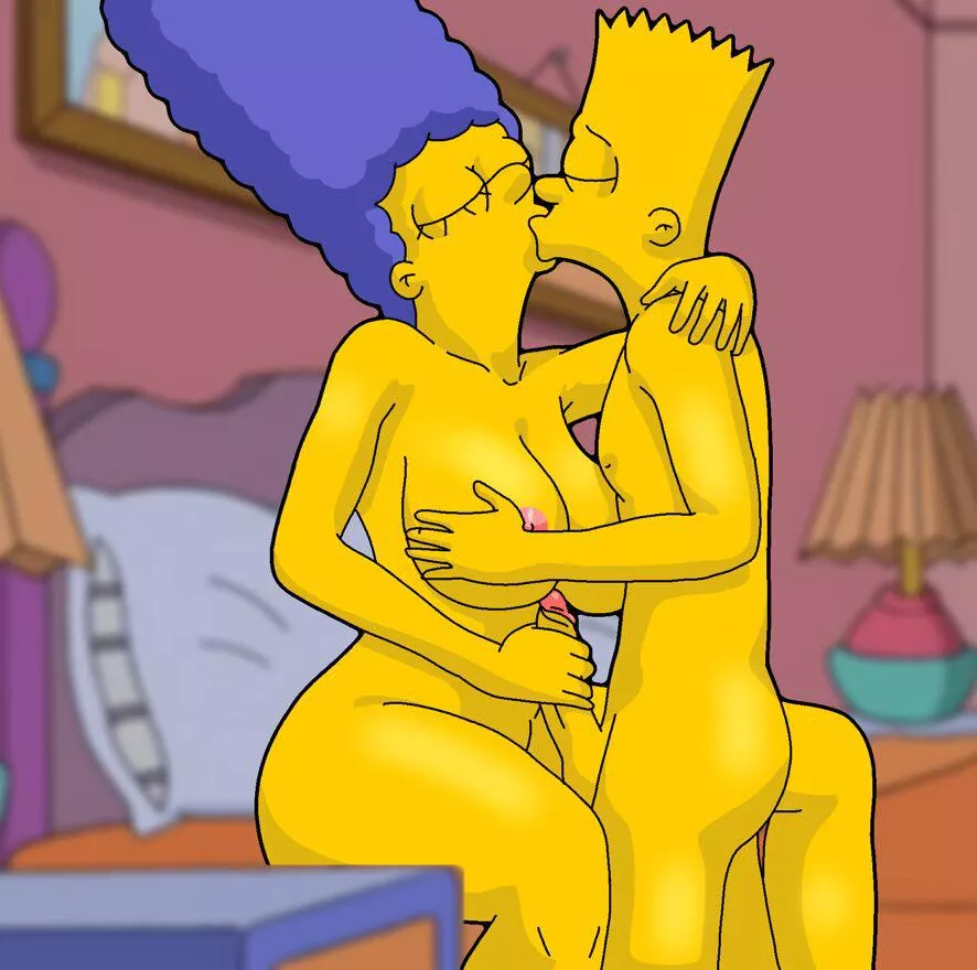 Marge giving Bart a handjob while they make out 