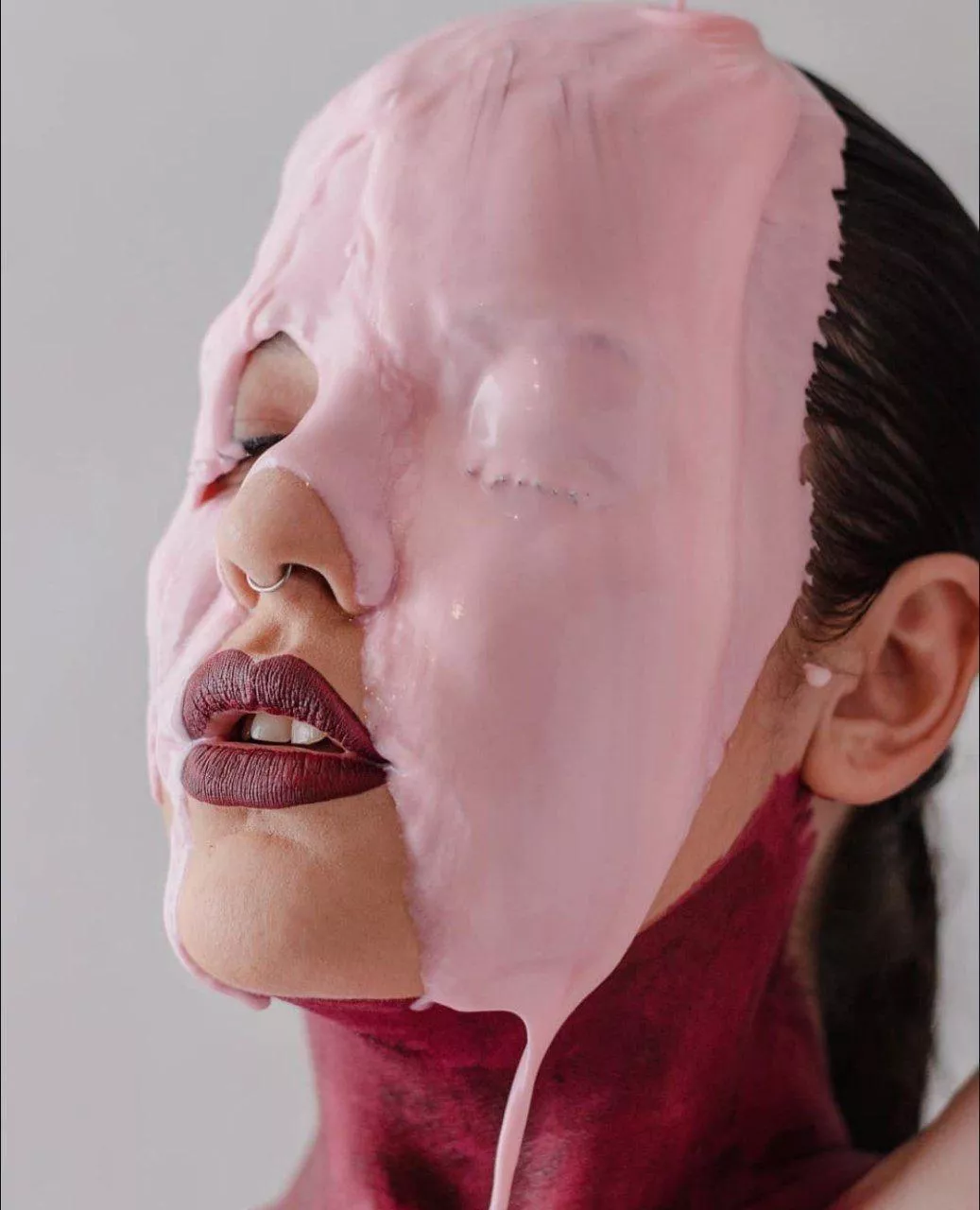 Strawberry yogurt soaking my face and running down my body.