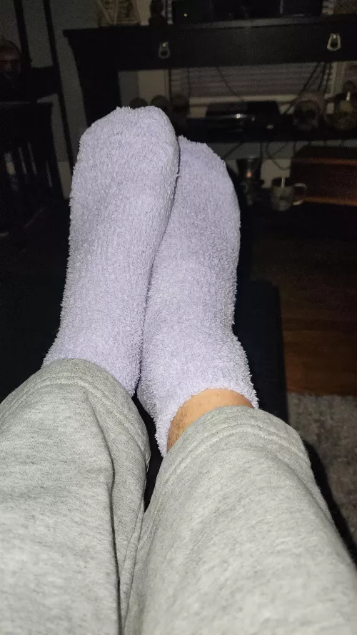 Fuzzy socks in the light feeling right 