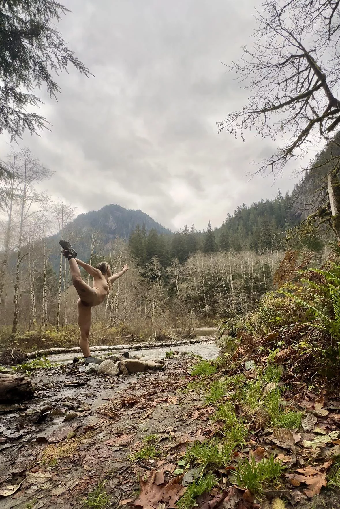 Taking in views and getting in some stretch and balancing in 