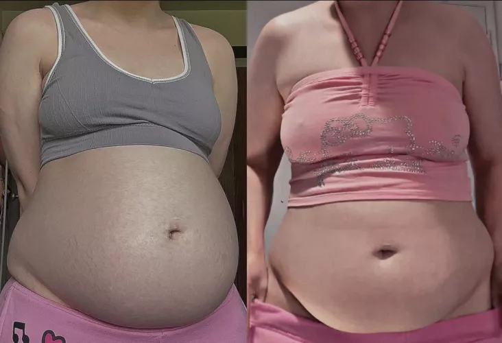 4 months ago vs now🥰 first was taken while stuffed the second is empty 😅