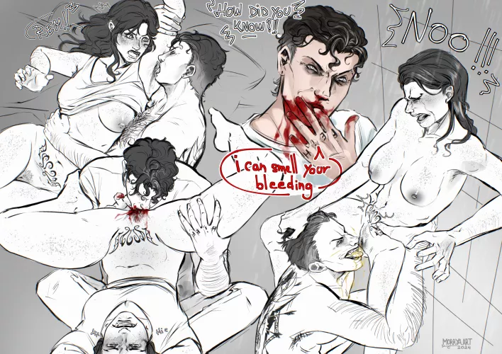 (dubcon) Remus being a disgusting pig sketchpage. cw// pee, period blood