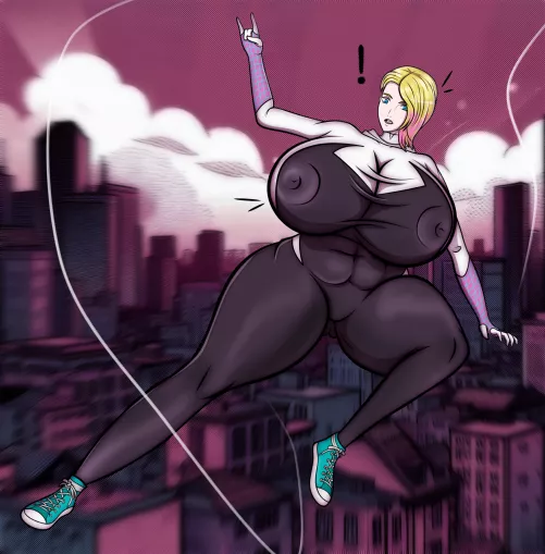 [F] Spider-Gwen sudden growth by CurvyDrawings 
