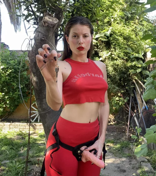 Here I have the keys to your balls, I will abuse you in my garden so that all the neighbors can see what a caged slut you are.