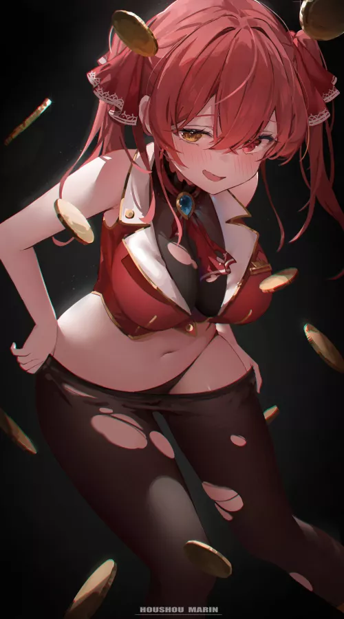 [Houshou Marine] Taking off her pantyhose