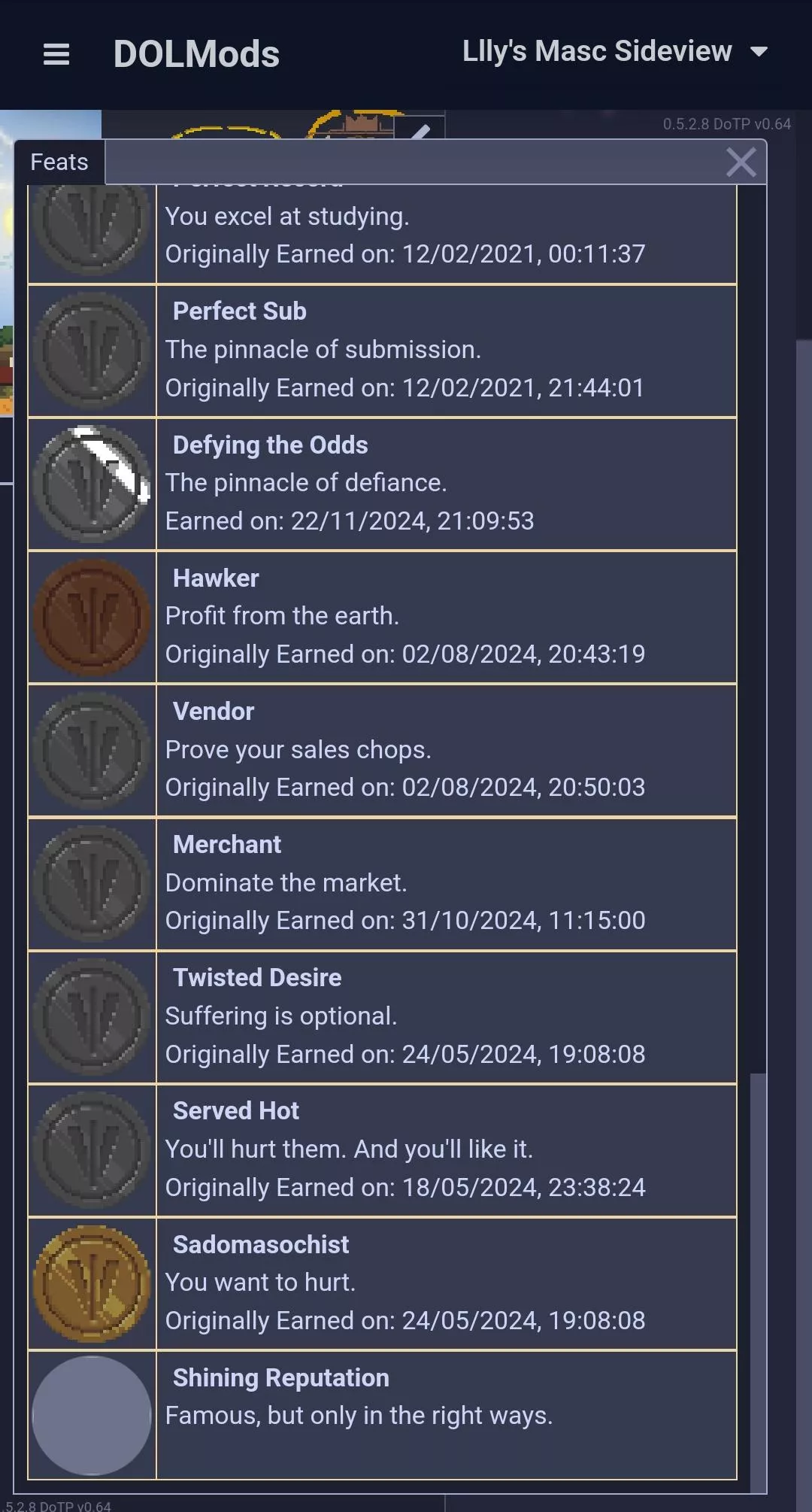 How to get the 'Shining Reputation' feat?