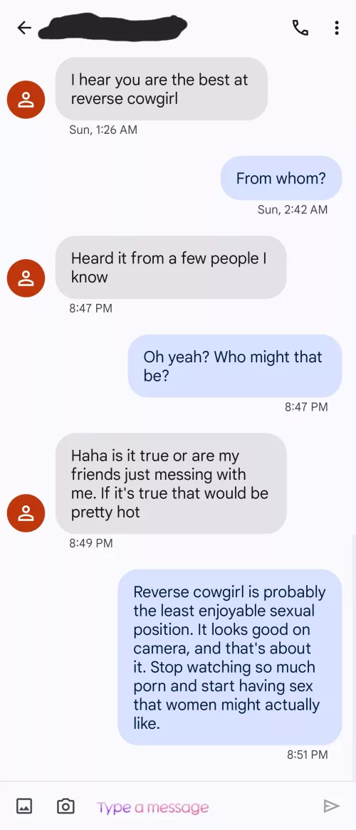 I nominate reverse cowgirl for worst sex position, part deux