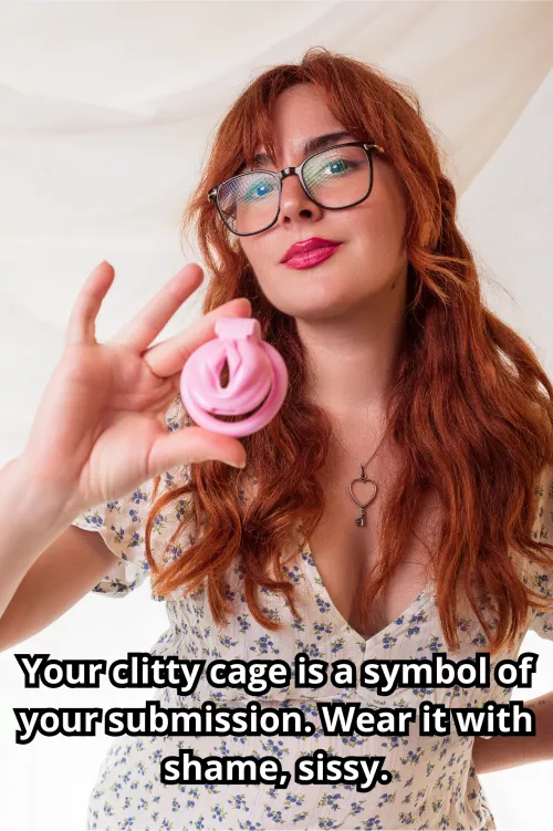 Look at you, dressed in lace with your pathetic clitty locked away. You're my little sissy doll now.