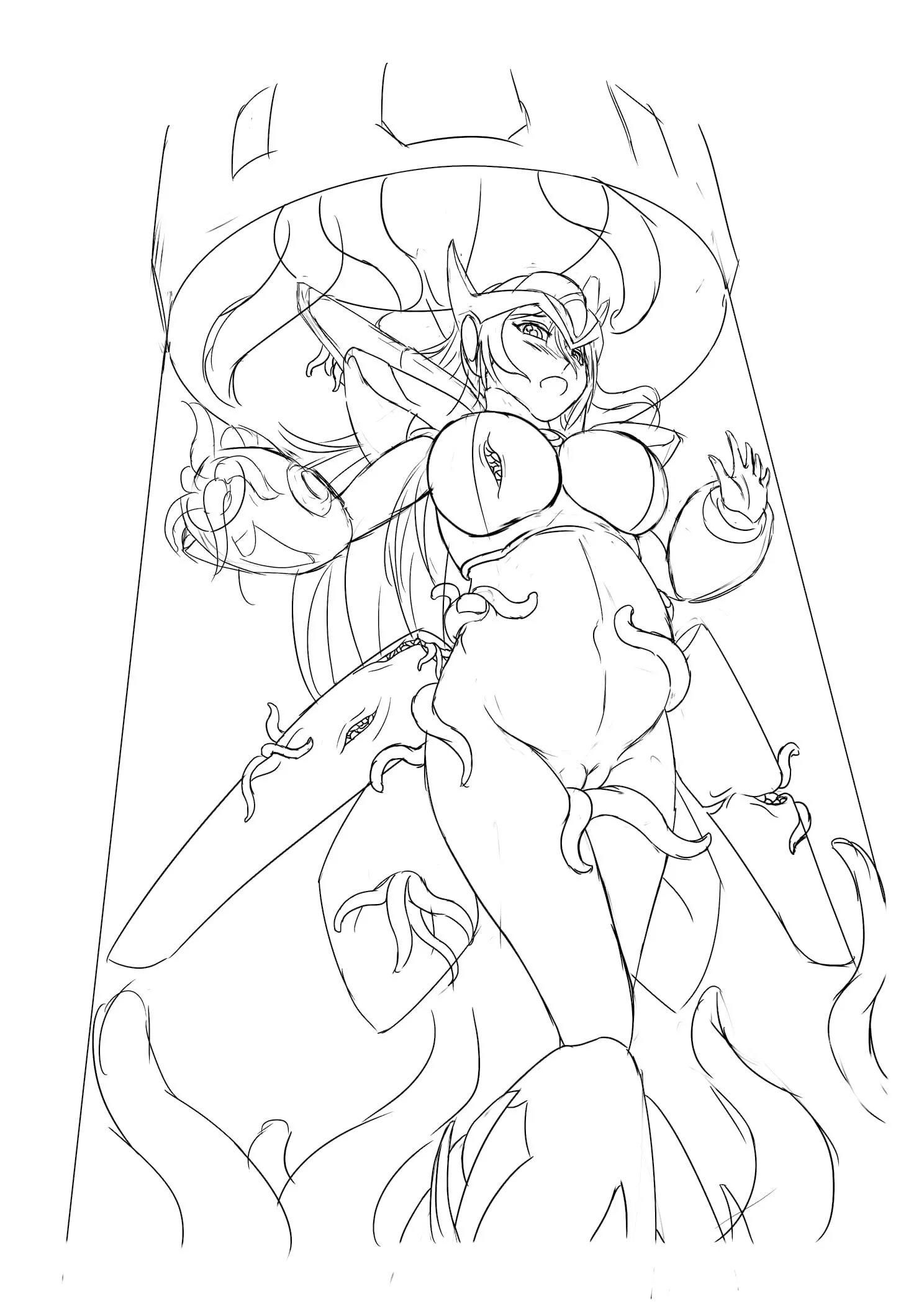 (sketch, by myself) Alia(Megaman X) with parasitical Falcon-armor and get pregnant 