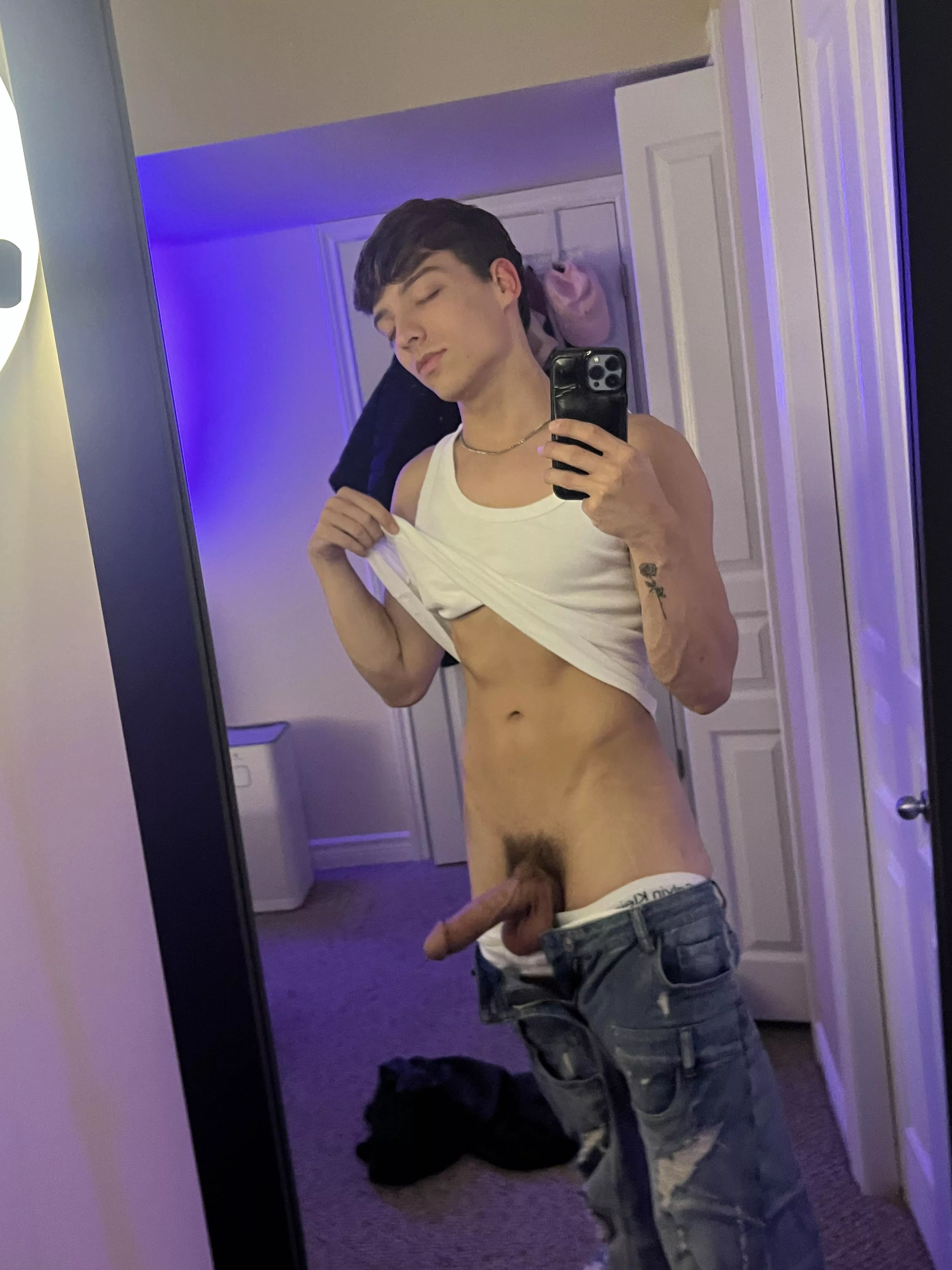 Smiling because my man is coming out the shower to fuck me