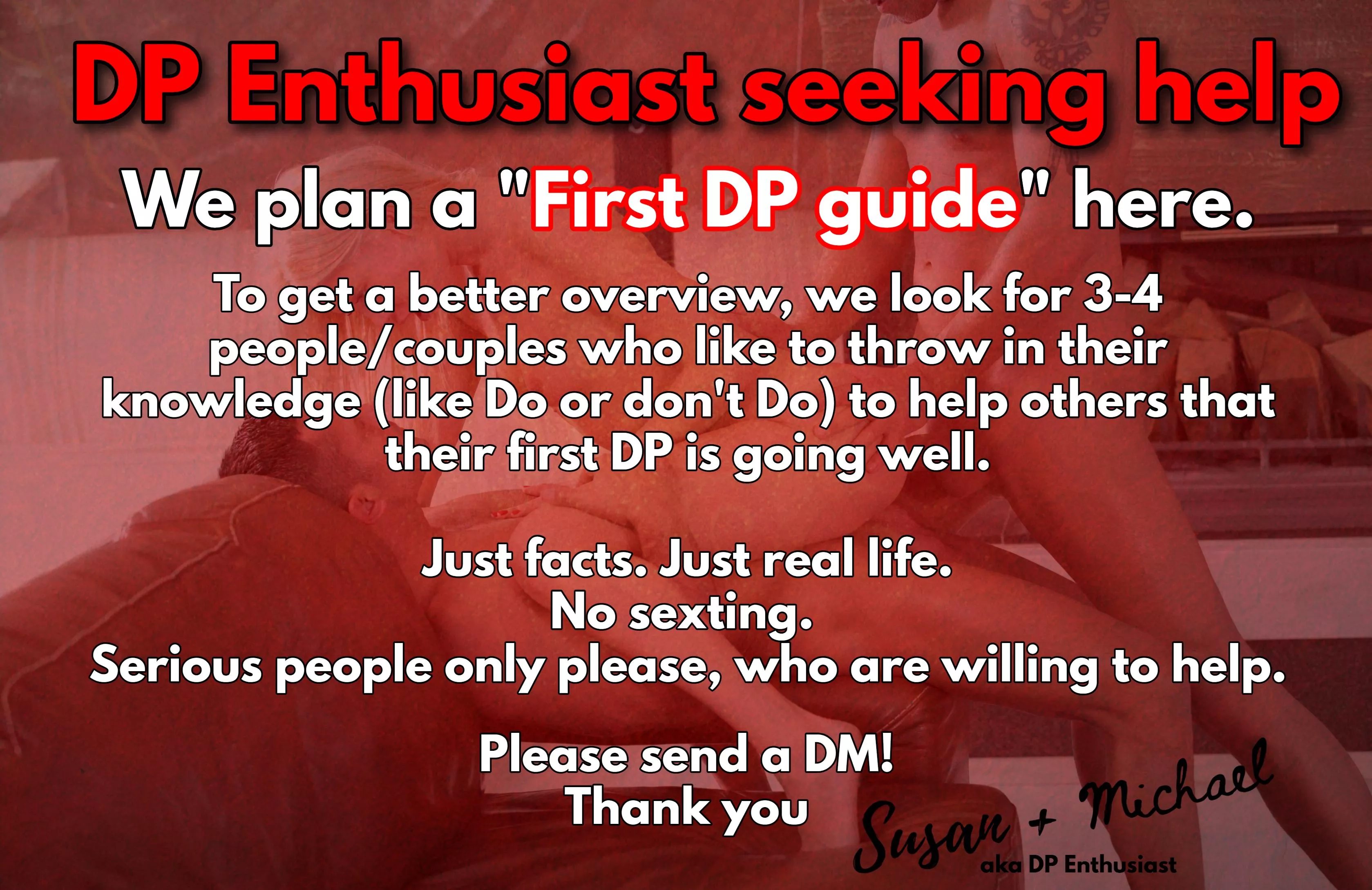 We look for help from DP experienced members! Please DM us when you want to help with setting up a 