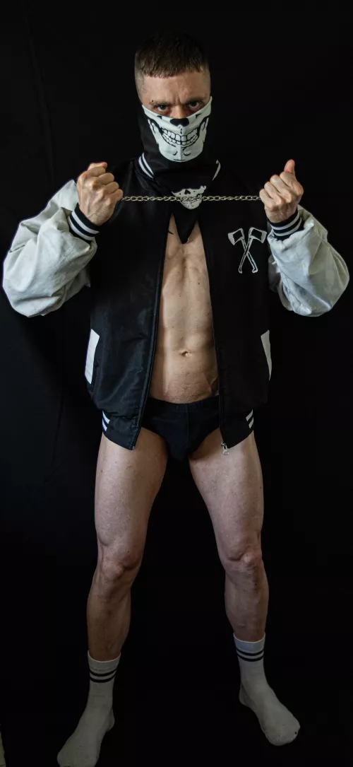 I'm going to fuck you with this mask and my jacket after the game so you won't know who I am, and so my girlfriend won't find out.