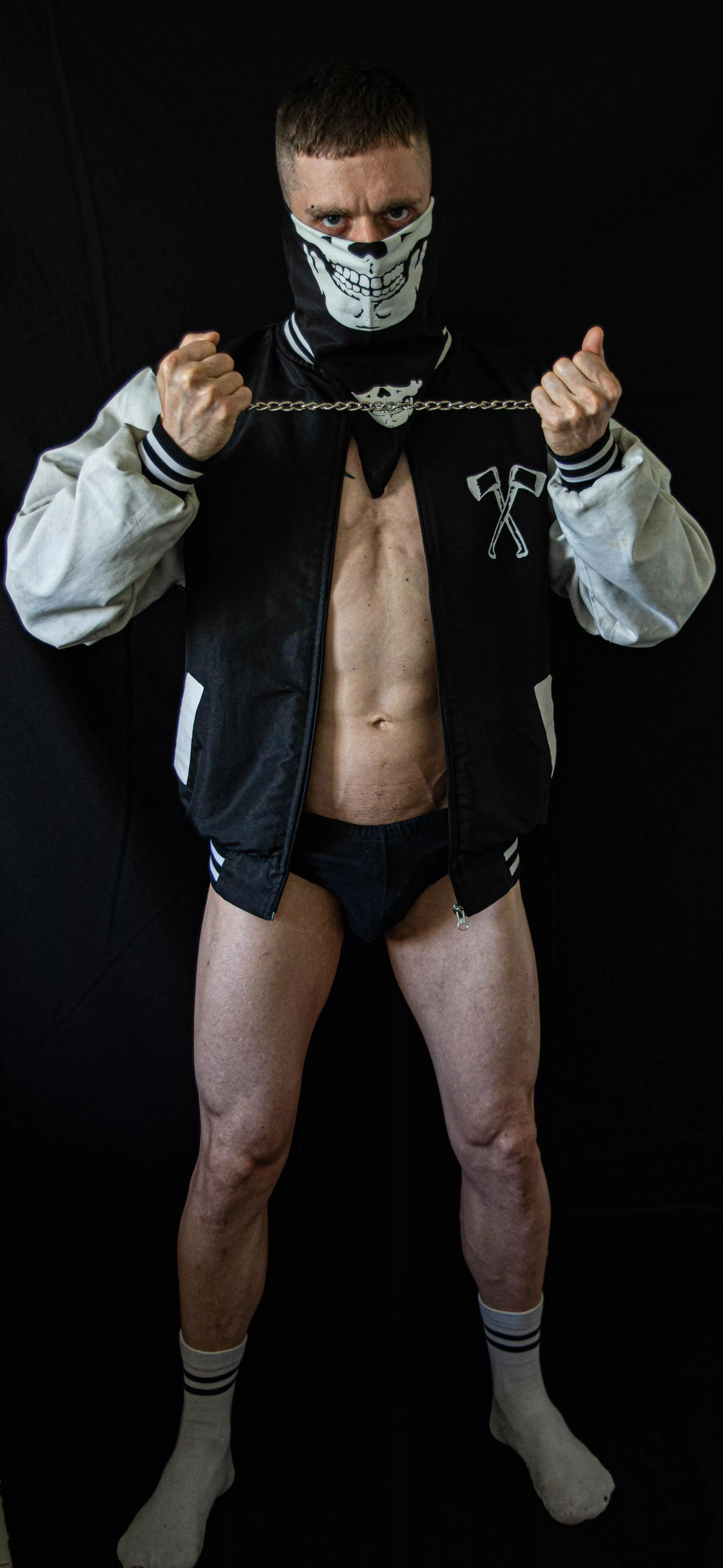 I'm going to fuck you with this mask and my jacket after the game so you won't know who I am, and so my girlfriend won't find out.