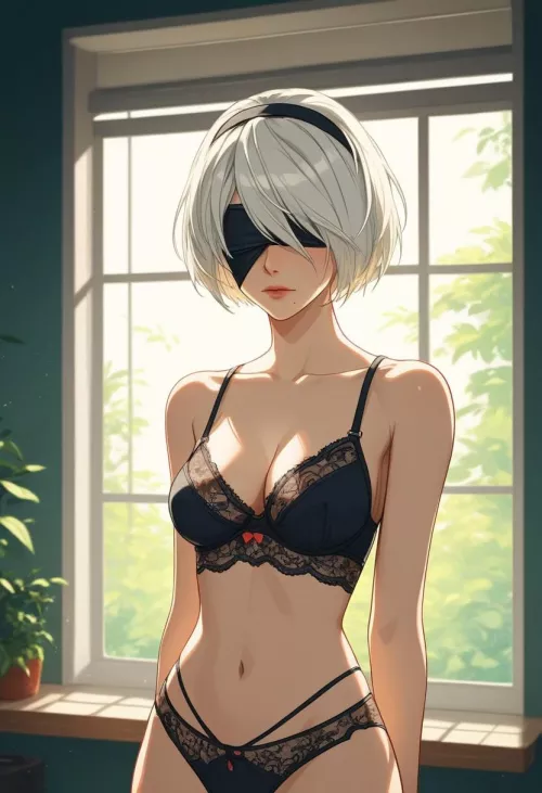 2B's Off Day at Home (Generated on Yodayo AI)