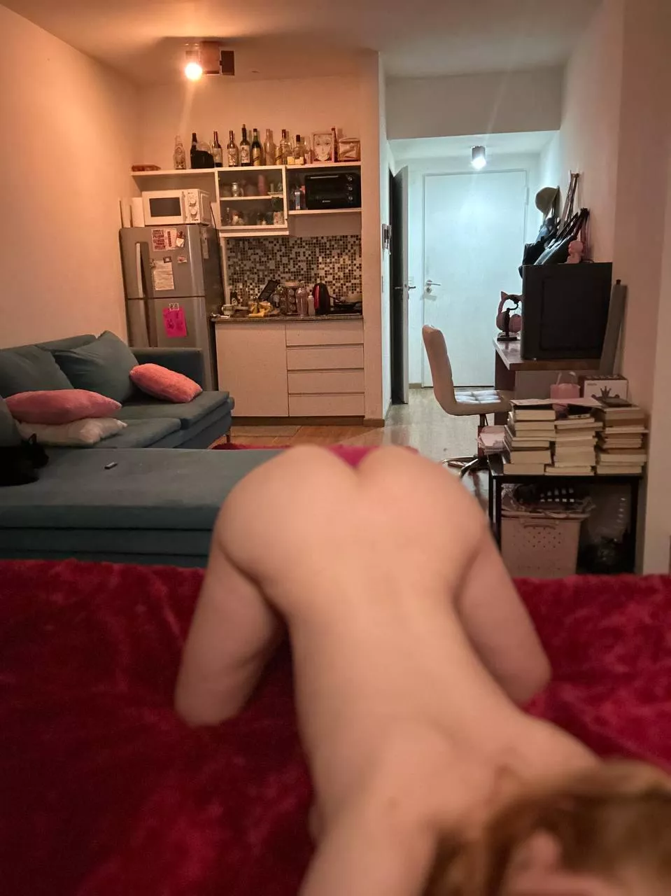 Adolescent flaunting her butt in her favorite red underwear; kiss, smack, or otherwise show it off. You make the choice