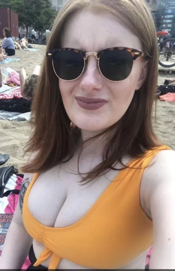 Busty at the beach. 