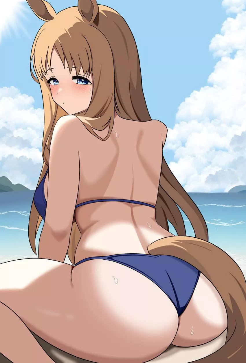 Grass Wonder Sitting on the Beach [Umamusume]