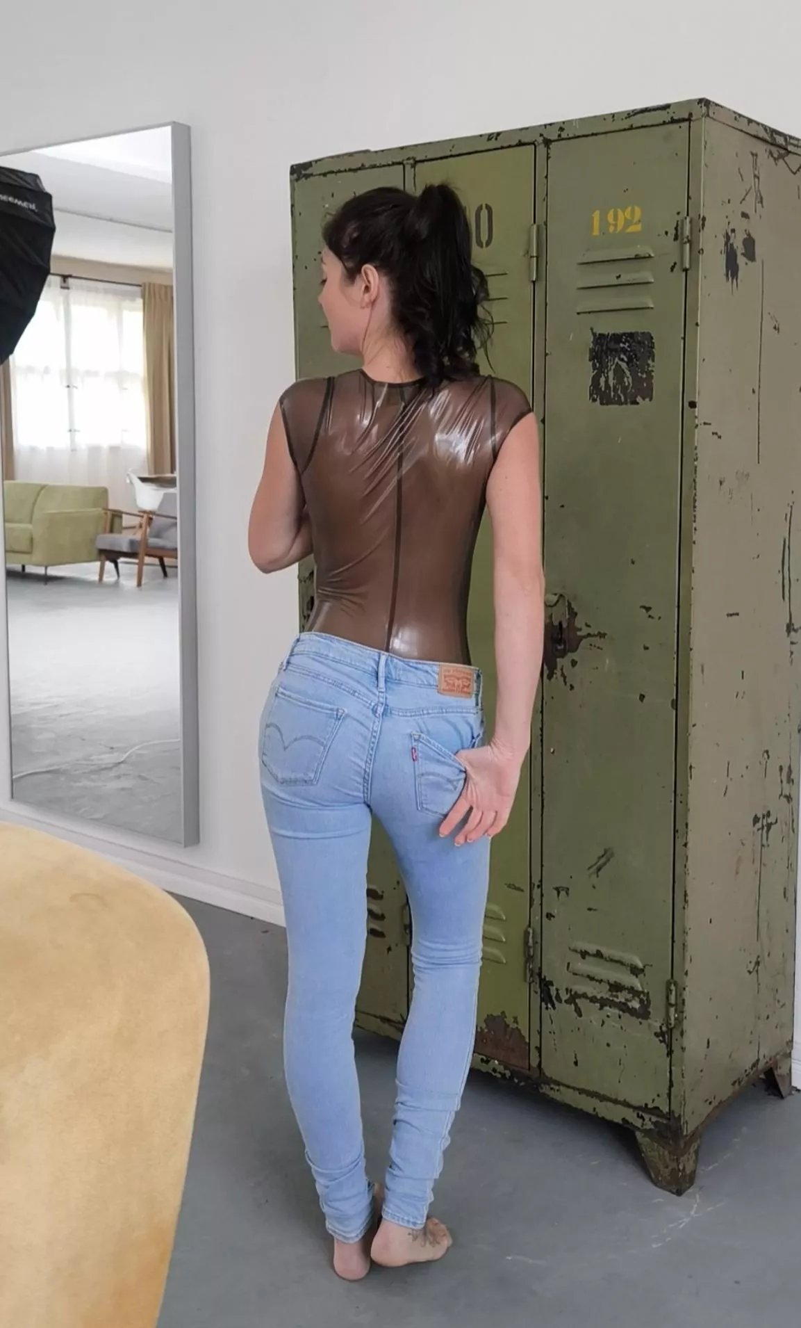 Latex Catsuit and Jeans 