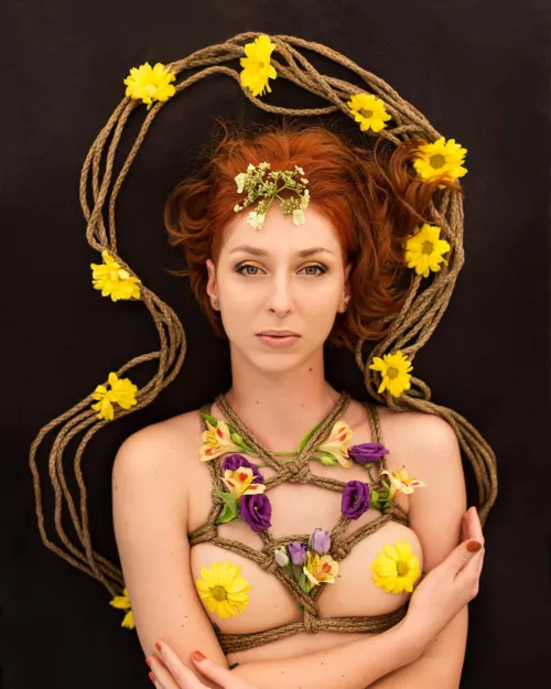 Spring Flower Bonding. Ogawa chest harness decorated with flowers. Self-rope and photography, model: dear sister of mine. 3/2021