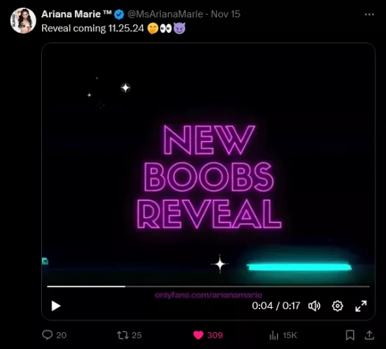 Surprised noone posted this here yet. She got new boobs. Reveal coming Nov 25