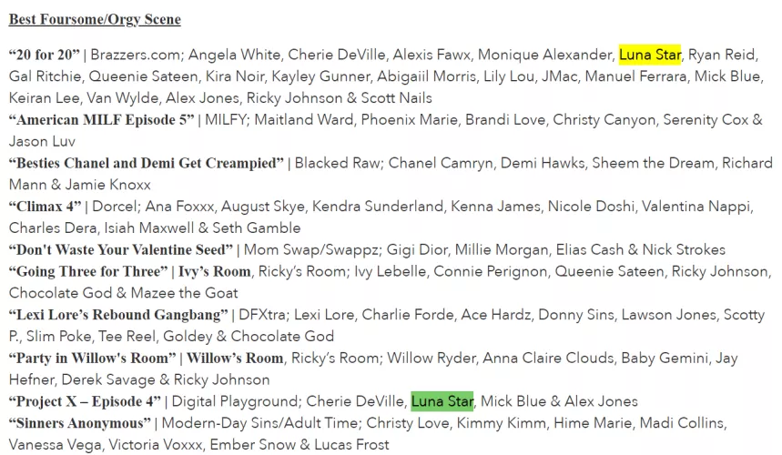 This year's nominees for Luna @ AVN. Very poorly