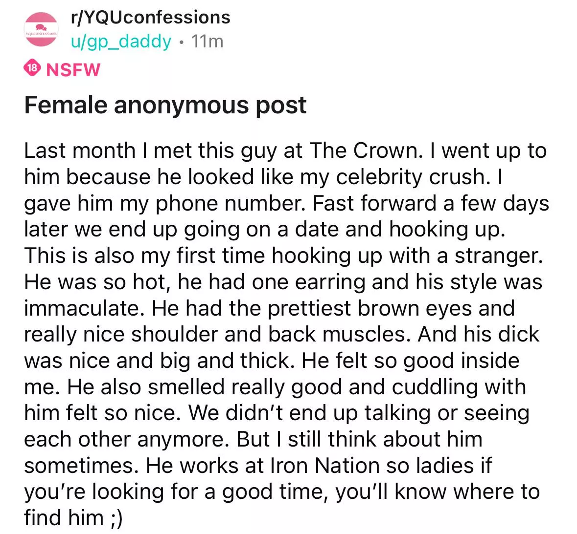 New confession posted by anonymous female