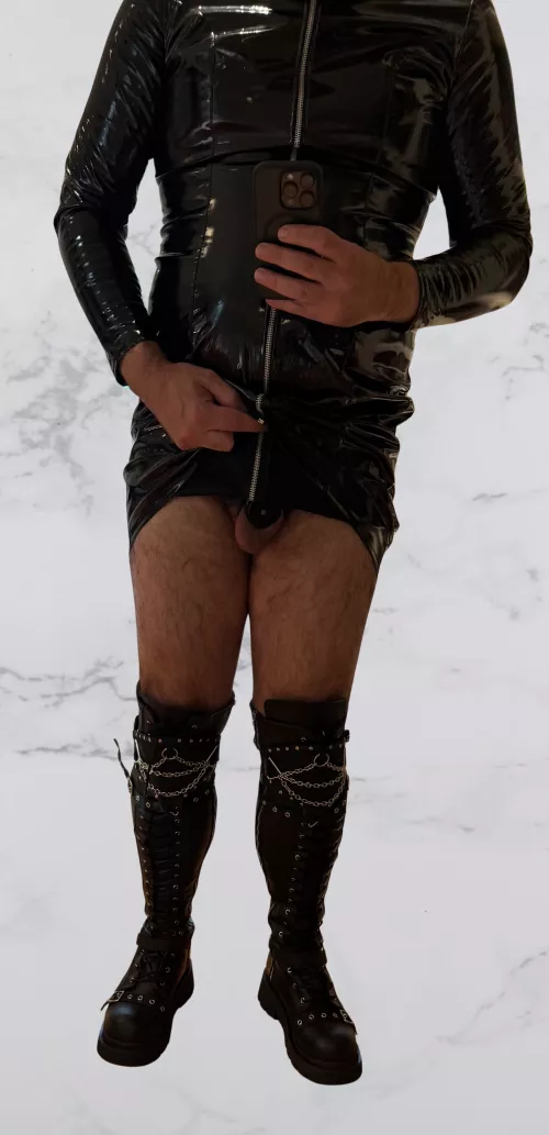 PVC dress and flat cage