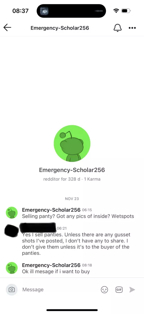 u/Emergency-Scholar256 is out here trying to collect gusset pics from sellers and dipping out when he doesn’t get them. 