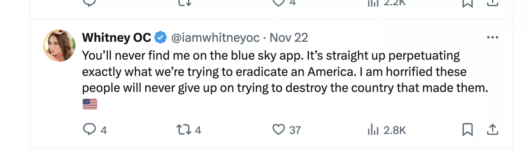 Whitney OC won't be on BlueSky