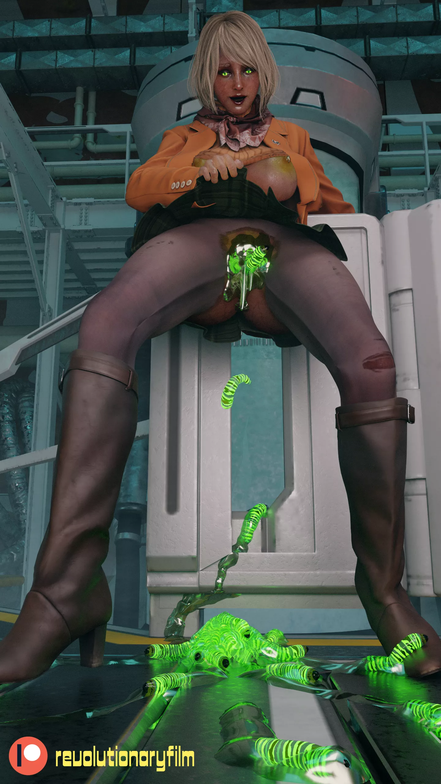 After Ashley birthed all of the parasites that had been gestating inside her womb, it would not take long for the entire facility to fall. (revolutionaryfilm)