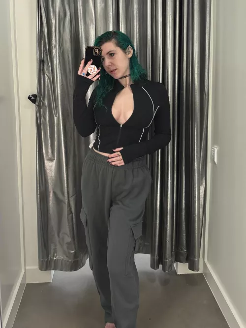 Braless in the mirror