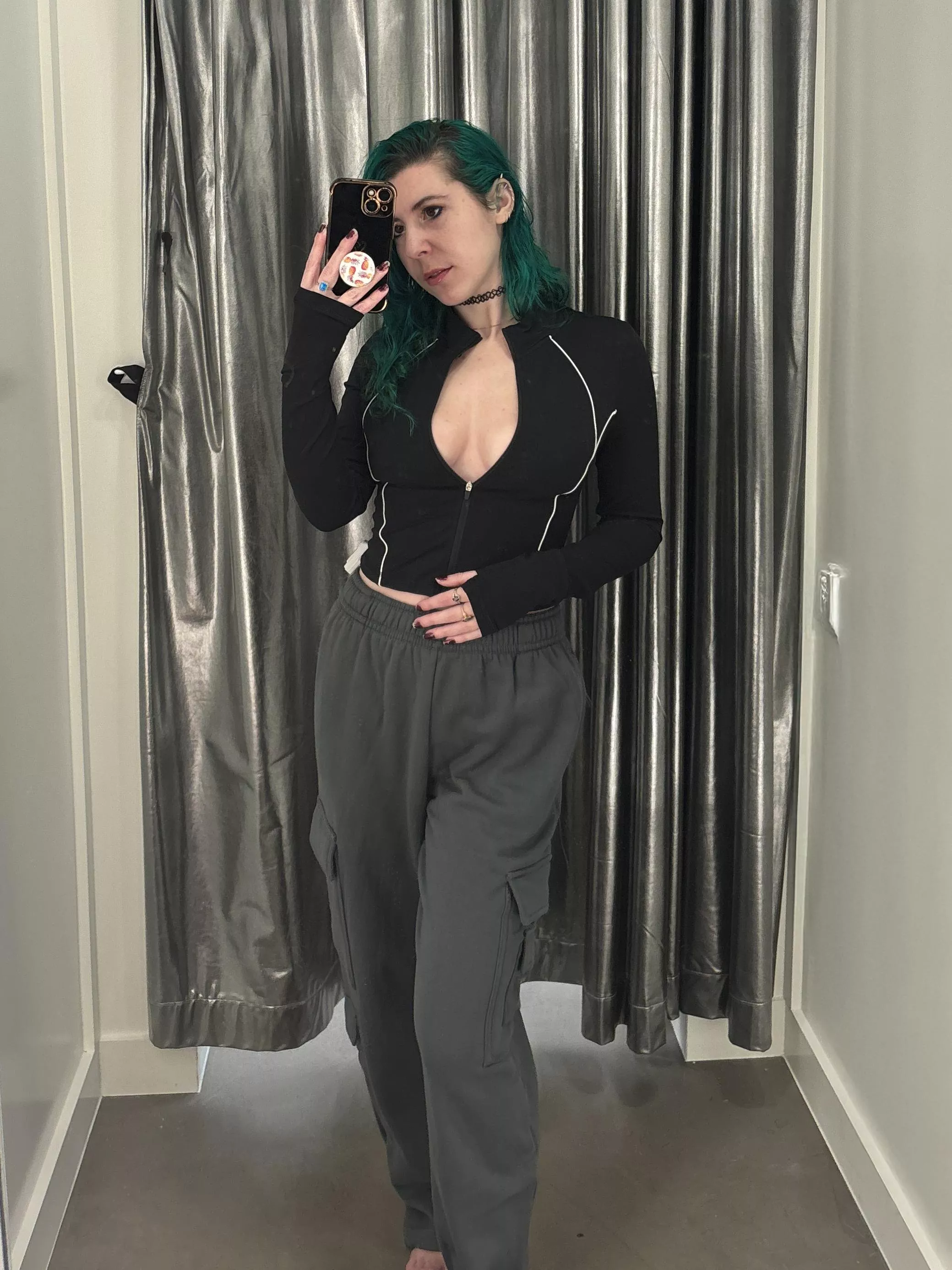 Braless in the mirror