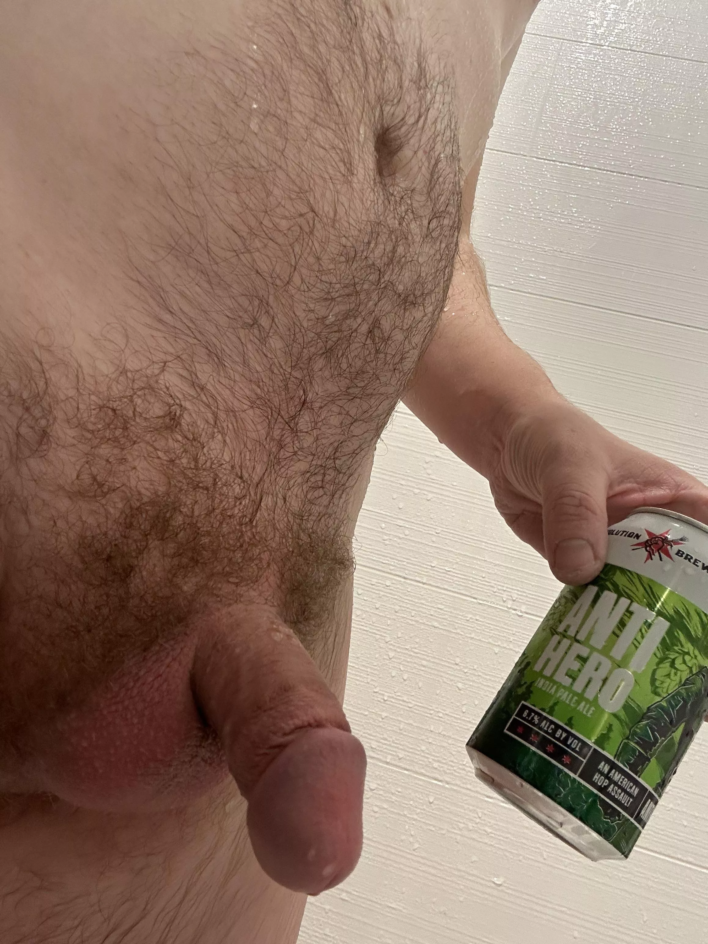 Enjoying a good post work hotel shower beer 