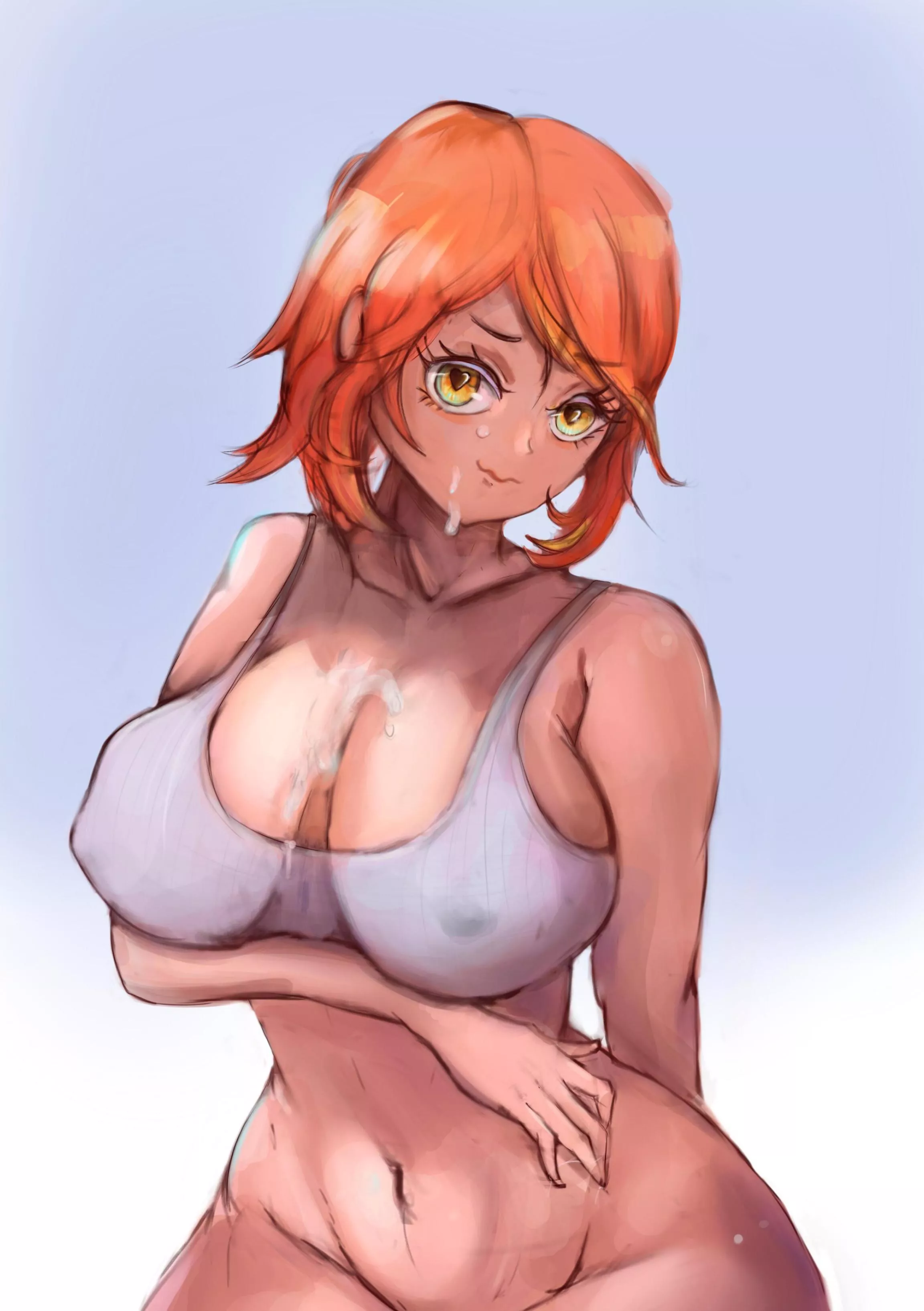 Milf gets a cumshot on her big anime tiddies (OC)