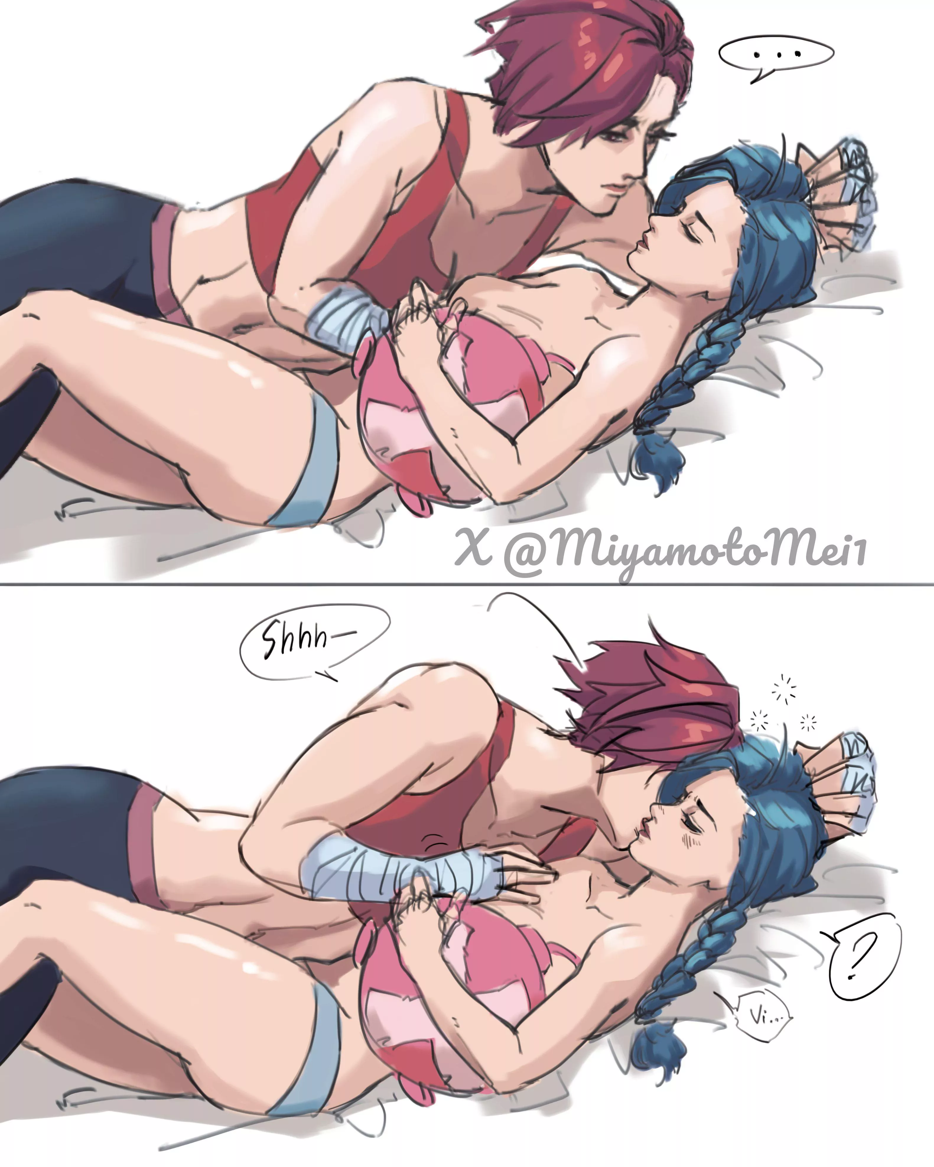 Vi and Jinx cuddling and kissing [League of Legends] (MiyamotoMei1)