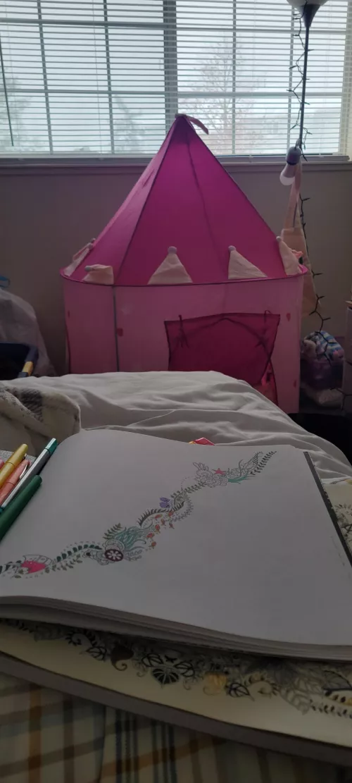 All snowed in, so today I'm coloring and watching adventure time and smoking in my play tent!! Stay warm friends 💖