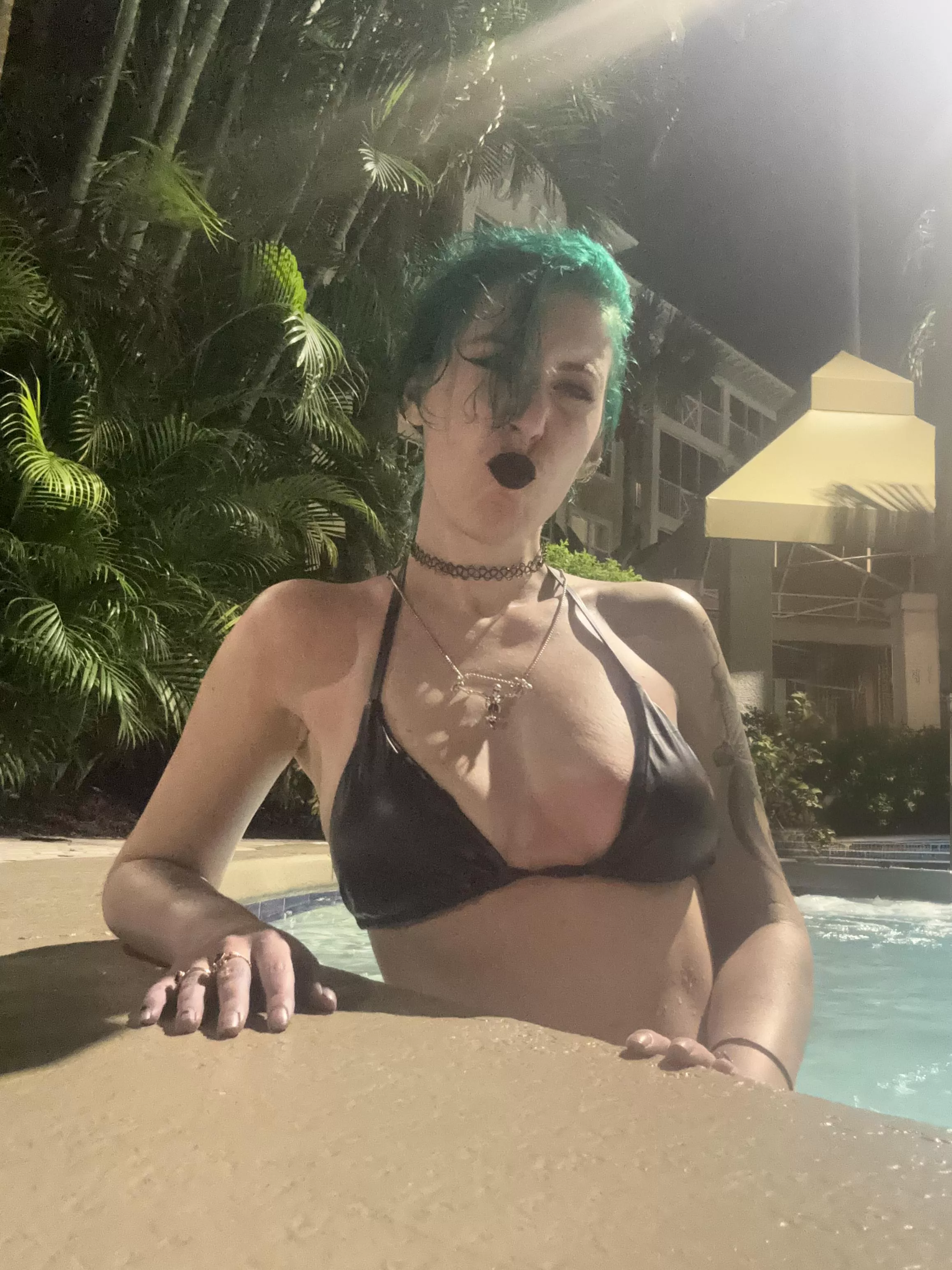Goth in the hot tub